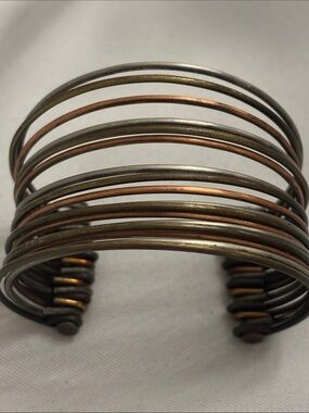 Vintage Artisan Multi-Metal Wire Cuff Bracelet - Copper Silver Tone